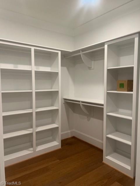 walk in closet featuring dark wood-type flooring