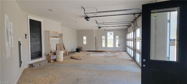 interior space with a garage door opener