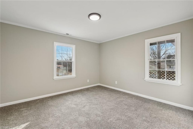 carpeted empty room with ornamental molding