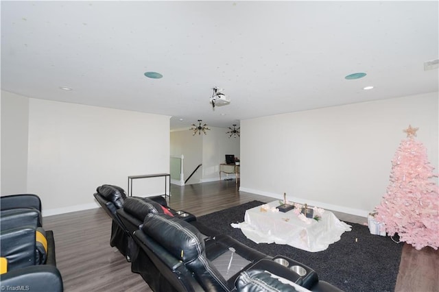 living room with hardwood / wood-style flooring