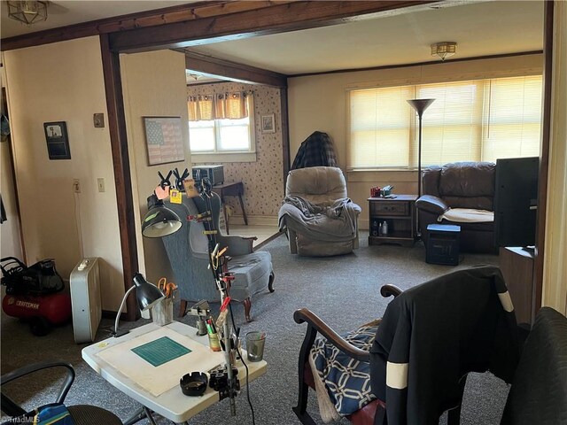 living room featuring wallpapered walls