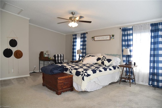621 Southern Rd, King, NC 27021 - bedroom featuring carpet floors, ornamental molding, and a ceiling fan