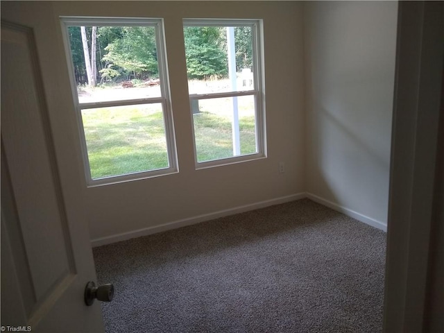 unfurnished room with carpet flooring and baseboards