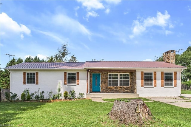 3640 Wyandotte Ave, Winston-Salem, NC 27127 - ranch-style house featuring a front yard, brick siding, and a metal roof