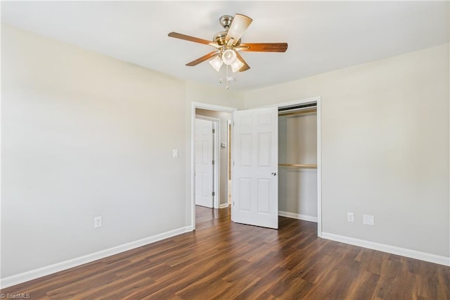 3640 Wyandotte Ave, Winston-Salem, NC 27127 - unfurnished bedroom featuring dark wood-style flooring, a closet, and ceiling fan