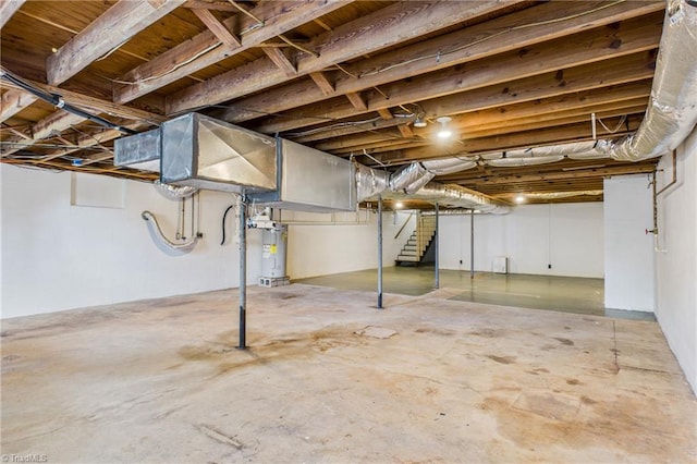 3640 Wyandotte Ave, Winston-Salem, NC 27127 - unfinished basement with water heater and stairway