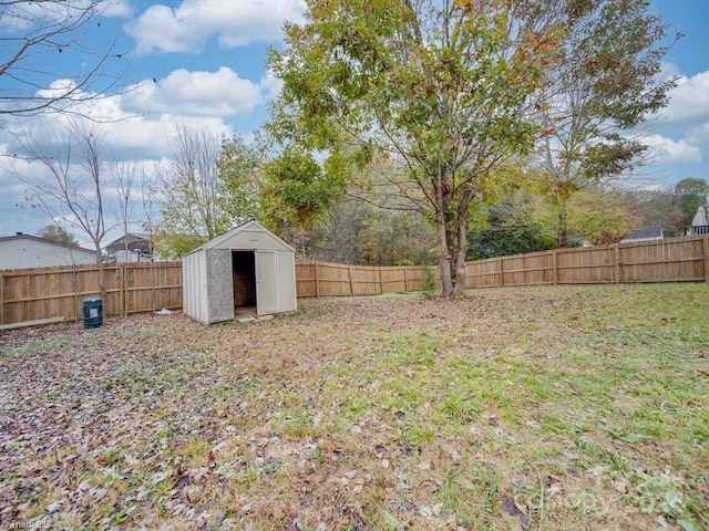 view of yard featuring a storage shed