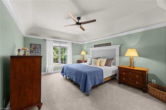 8483 Austin Hill Ln, Tobaccoville, NC 27050 - carpeted bedroom featuring a raised ceiling, crown molding, and ceiling fan
