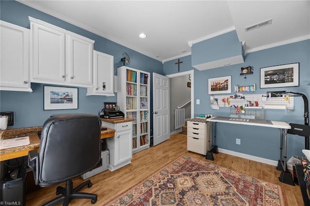 8483 Austin Hill Ln, Tobaccoville, NC 27050 - office space featuring light wood-style floors, crown molding, and recessed lighting