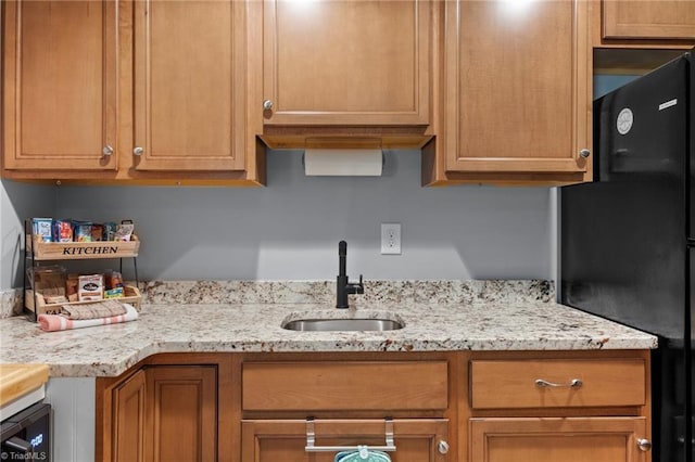 8483 Austin Hill Ln, Tobaccoville, NC 27050 - kitchen with freestanding refrigerator and light stone countertops