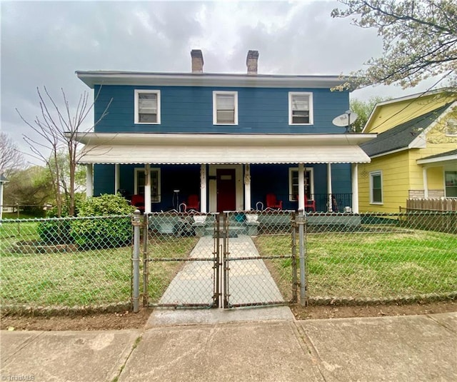 1415 E 4th St, Winston-Salem, NC 27101 - view of front of property featuring a porch, a chimney, a gate, and a fenced front yard