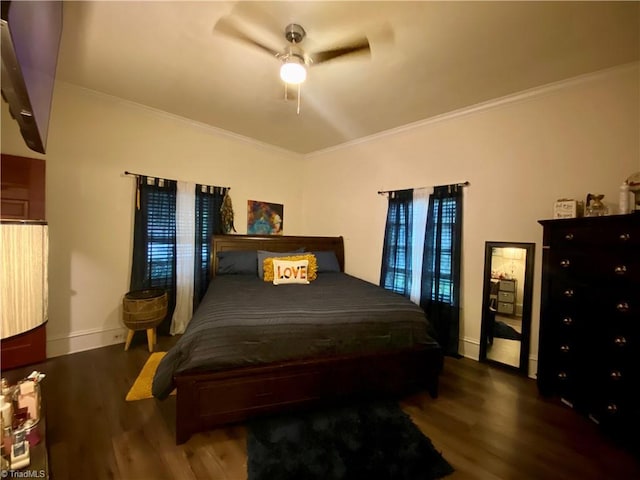 1415 E 4th St, Winston-Salem, NC 27101 - bedroom with ornamental molding, wood finished floors, and ceiling fan