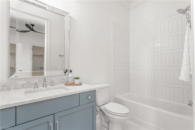 full bath featuring toilet, tub / shower combination, and vanity