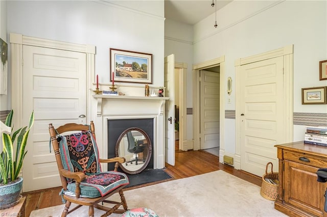 living area with hardwood / wood-style flooring