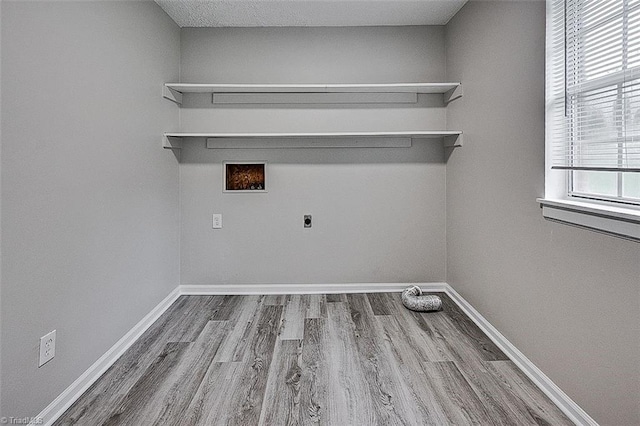 5948 Muddy Creek Rd, Archdale, NC 27263 - laundry area with hookup for an electric dryer, hookup for a washing machine, wood finished floors, and baseboards