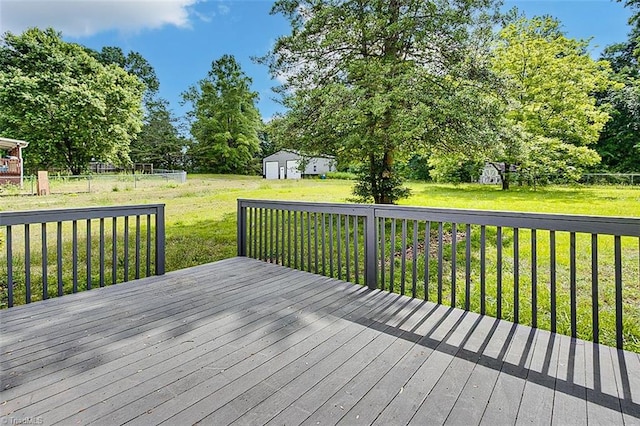 5948 Muddy Creek Rd, Archdale, NC 27263 - wooden terrace with a yard and view of scattered trees