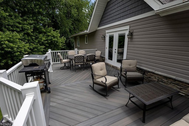 123 Greenbriar St, Mount Airy, NC 27030 - deck with outdoor dining area, french doors, and grilling area