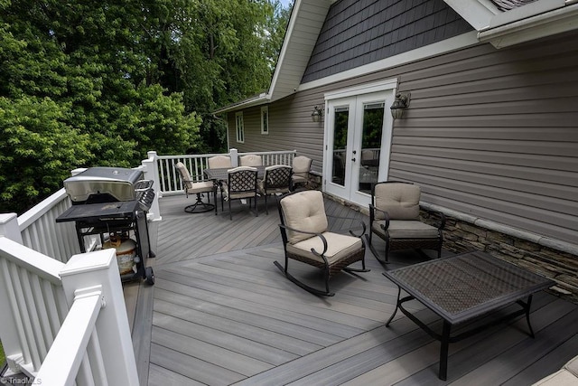 123 Greenbriar St, Mount Airy, NC 27030 - deck with french doors, outdoor dining area, and grilling area