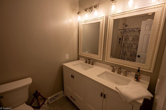 123 Greenbriar St, Mount Airy, NC 27030 - bathroom featuring double vanity, a shower with curtain, and tile patterned flooring