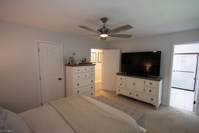 123 Greenbriar St, Mount Airy, NC 27030 - bedroom featuring light carpet, ensuite bath, and a ceiling fan