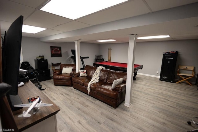 123 Greenbriar St, Mount Airy, NC 27030 - living room with light wood-style floors, a paneled ceiling, and pool table