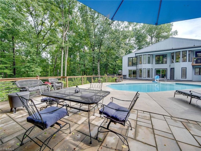 view of pool featuring a patio area and a fenced in pool