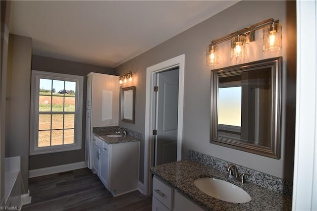 bathroom featuring hardwood / wood-style floors and vanity