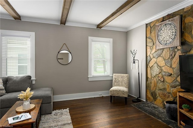 609 W Lexington Ave, High Point, NC 27262 - living room with beam ceiling, wood finished floors, and crown molding