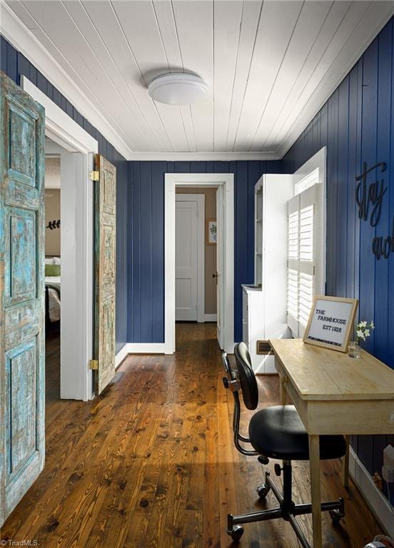 609 W Lexington Ave, High Point, NC 27262 - office with ornamental molding, hardwood / wood-style floors, and wood walls