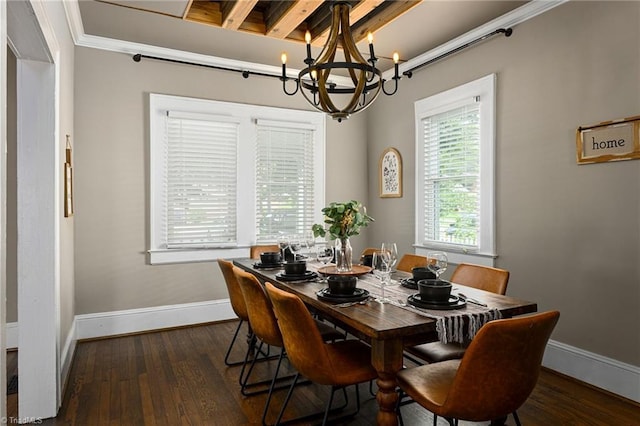 609 W Lexington Ave, High Point, NC 27262 - dining room with a chandelier, dark wood-style floors, and beam ceiling