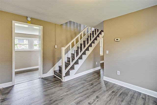 staircase featuring wood-type flooring