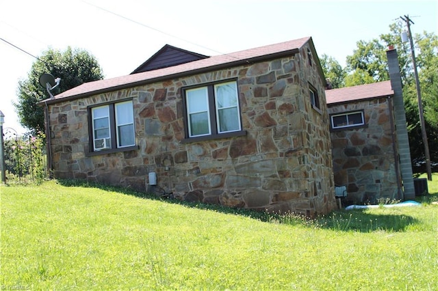157 W Brocktown Rd, Moravian Falls, NC 28654 - view of property exterior with stone siding and a lawn