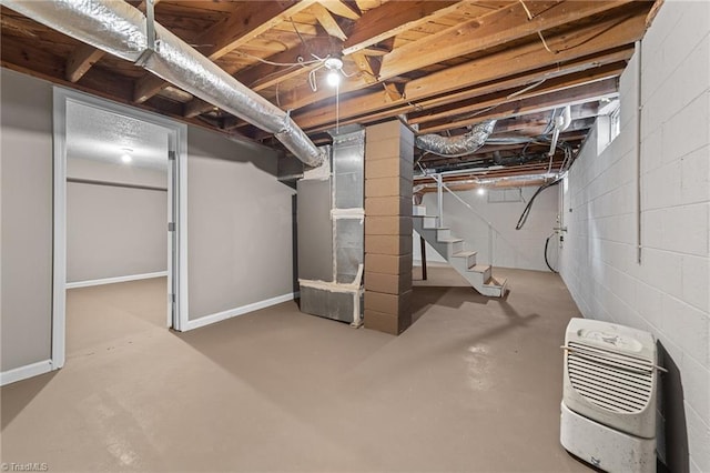 basement with heating unit