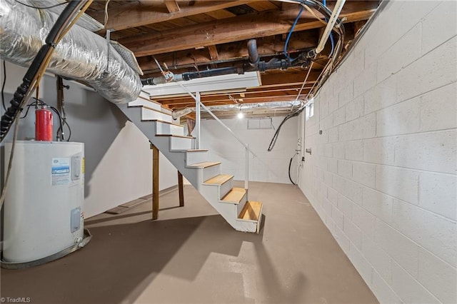 basement with electric water heater