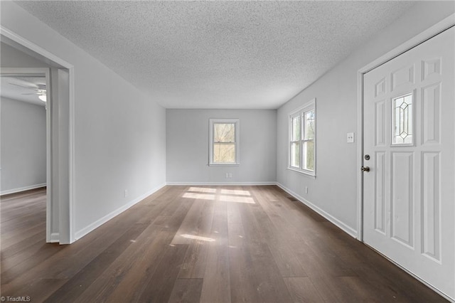 entryway featuring dark hardwood / wood-style floors and a textured ceiling