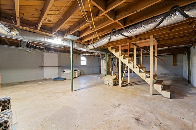 basement featuring gas water heater