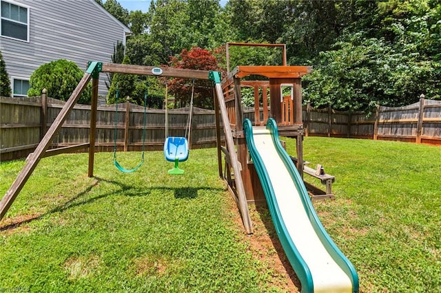 822 Blue Lake Dr, Mebane, NC 27302 - view of jungle gym with a fenced backyard