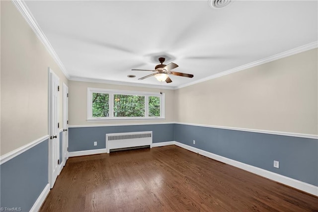 503 Tarleton Ave, Burlington, NC 27215 - empty room with radiator heating unit, a ceiling fan, wood finished floors, and crown molding