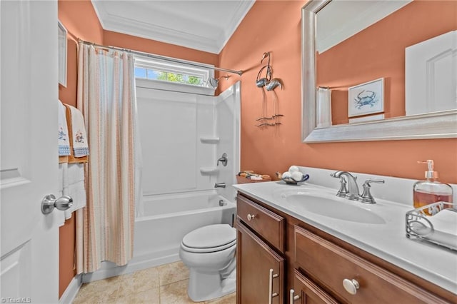 653 Piedmont Crossing Dr, High Point, NC 27265 - full bath with ornamental molding, vanity, shower / bath combo, and tile patterned flooring