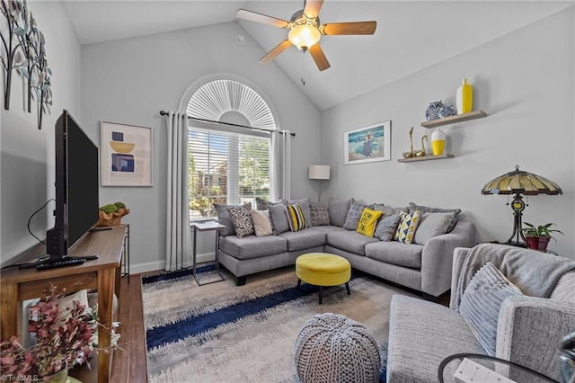 653 Piedmont Crossing Dr, High Point, NC 27265 - living room with ceiling fan, high vaulted ceiling, and wood finished floors