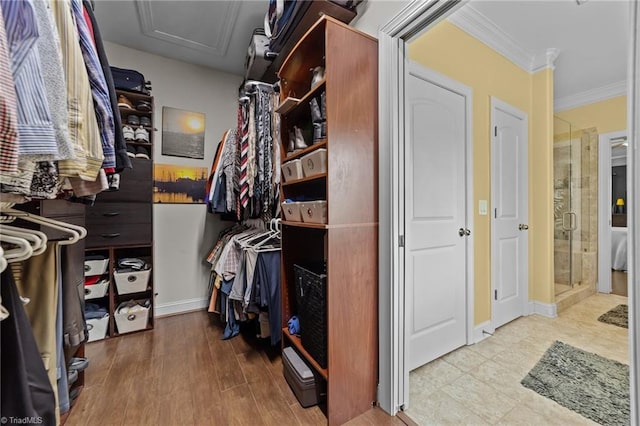 653 Piedmont Crossing Dr, High Point, NC 27265 - walk in closet featuring attic access