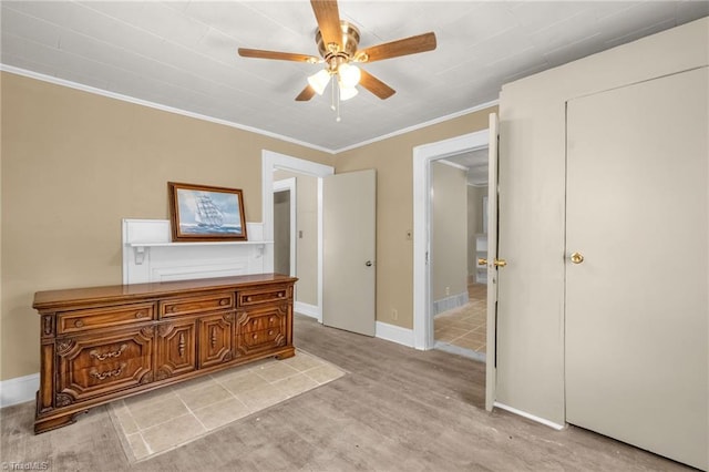 1821 Johnson St, High Point, NC 27262 - bedroom featuring light wood-type flooring, ornamental molding, and ceiling fan
