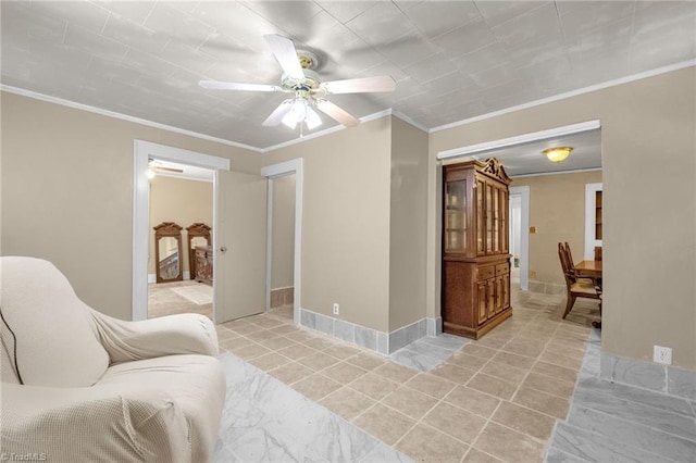 1821 Johnson St, High Point, NC 27262 - living area with baseboards, ornamental molding, and ceiling fan