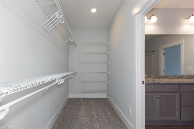 spacious closet with dark carpet