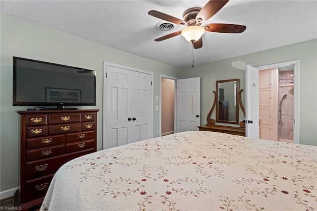 bedroom featuring a closet, a ceiling fan, and baseboards