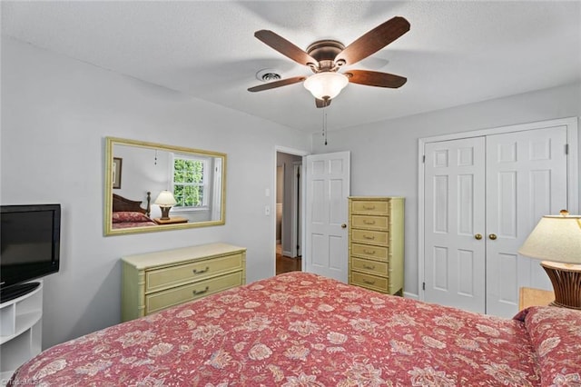 bedroom with a closet and ceiling fan