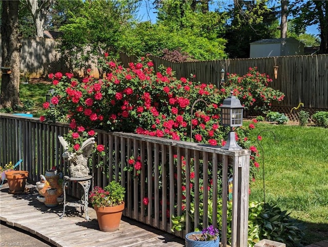 wooden deck featuring a fenced backyard