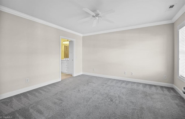 6832 Main St Unit 226, Wilmington, NC 28405 - carpeted spare room featuring ornamental molding and ceiling fan