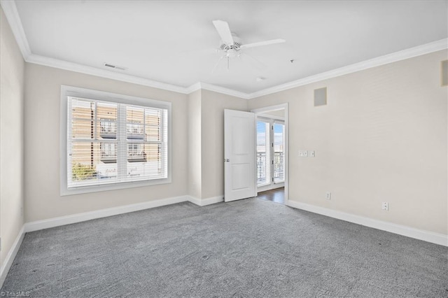 6832 Main St Unit 226, Wilmington, NC 28405 - spare room featuring carpet flooring, crown molding, and ceiling fan