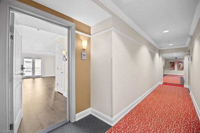 6832 Main St Unit 226, Wilmington, NC 28405 - hall featuring ornamental molding, recessed lighting, and wood finished floors